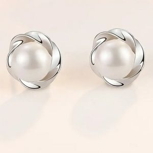 NEW Silver Stud Earrings with Faux Pearls